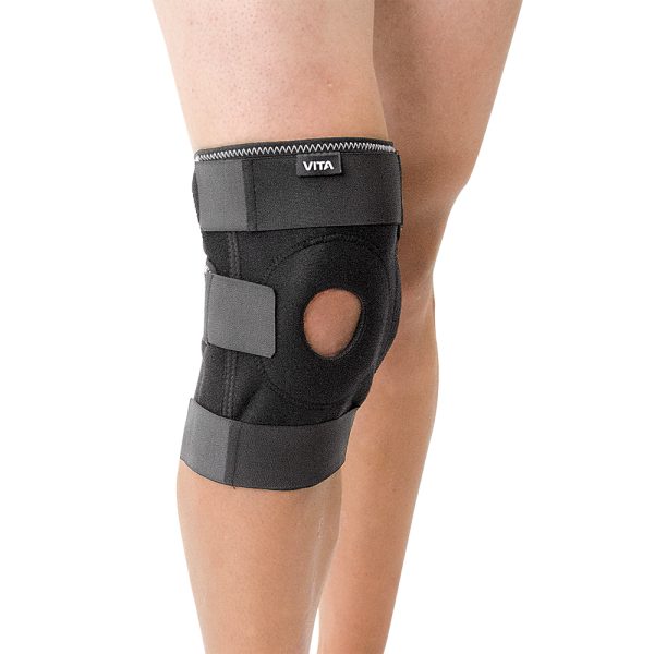 Επιγονατίδα Αεριζόμενου Neoprene 'Airtex' με Οπή και Άρθρωση Σταθεροποίησης. One Size. Αμφιδέξια. Μαύρο. VITA 06-2-023. 