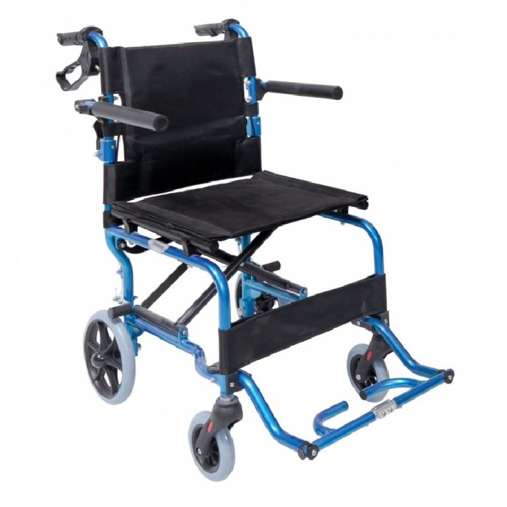Αναπηρικό Αμαξίδιο Μεταφοράς, Πτυσσόμενο, Αλουμινίου. Πλάτος Καθίσματος 41cm. Μπλε. 