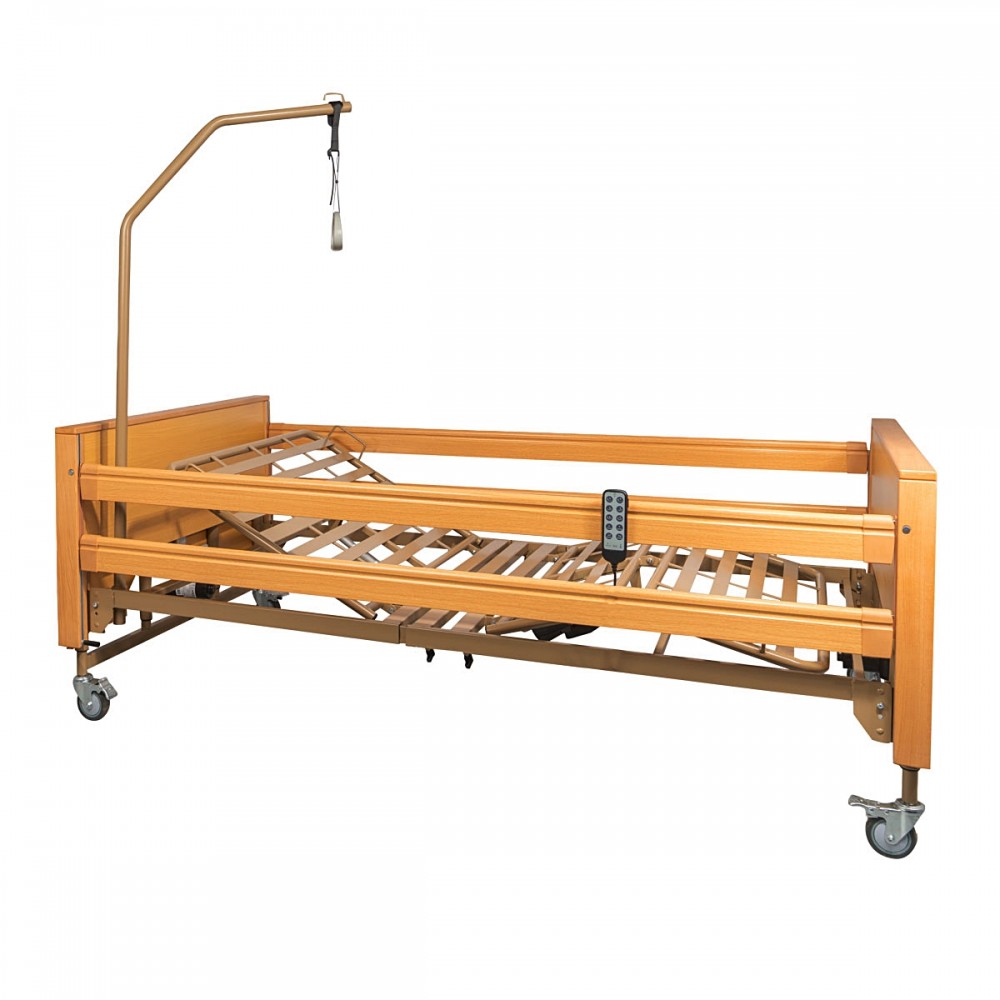 Κρεβάτι Νοσηλείας Ηλεκτρικό Πολύσπαστο "KING". Εσωτερικό Πλάτος 120cm. Ξύλινες Μετώπες. Με Αναρτήρα. 0811250.