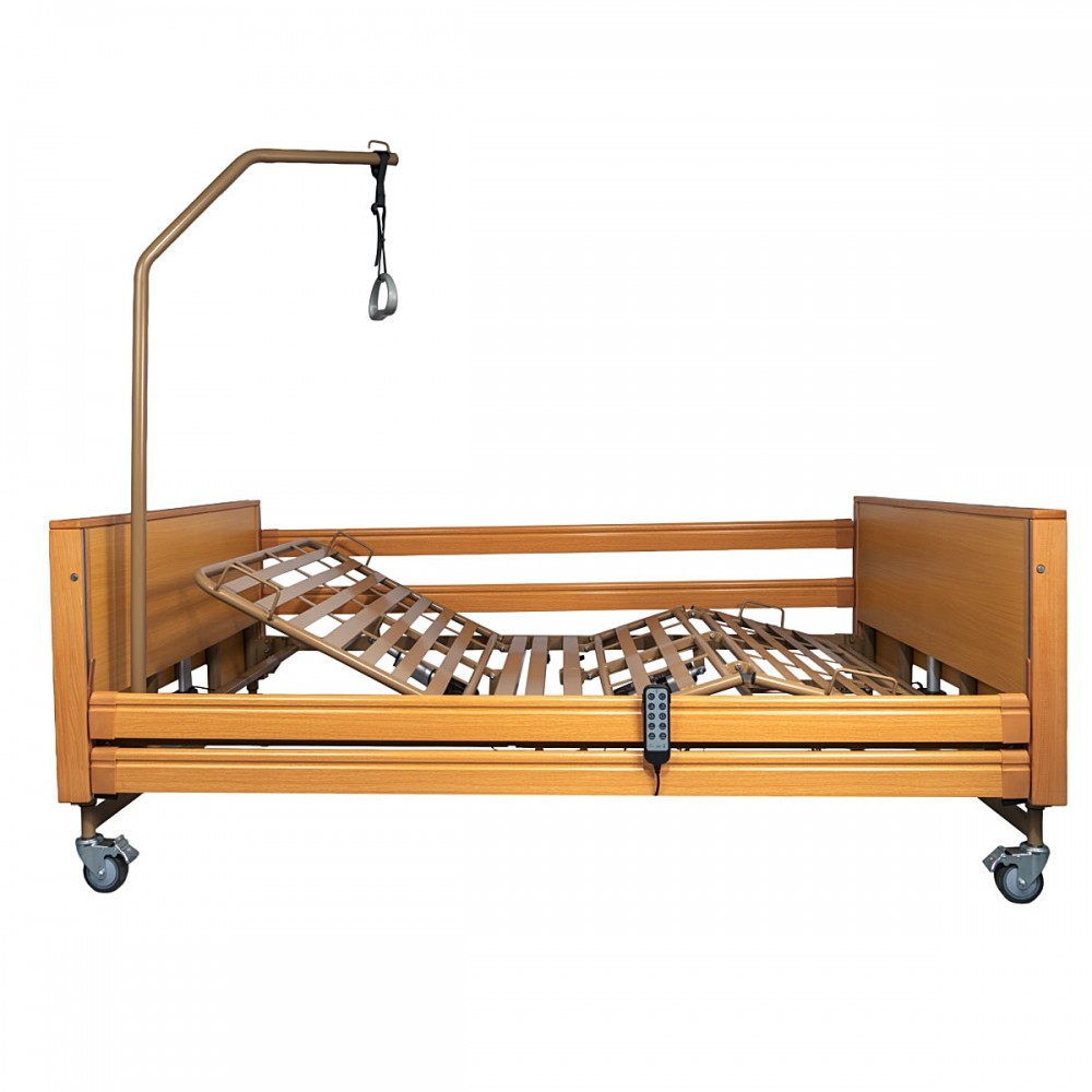 Κρεβάτι Νοσηλείας Ηλεκτρικό Πολύσπαστο "KING". Εσωτερικό Πλάτος 120cm. Ξύλινες Μετώπες. Με Αναρτήρα. 0811250.