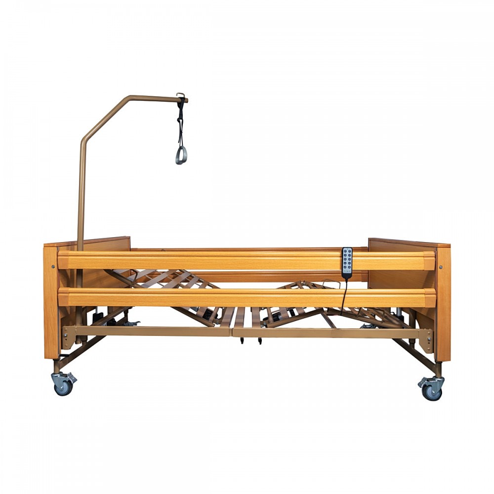 Κρεβάτι Νοσηλείας Ηλεκτρικό Πολύσπαστο "KING". Εσωτερικό Πλάτος 120cm. Ξύλινες Μετώπες. Με Αναρτήρα. 0811250.