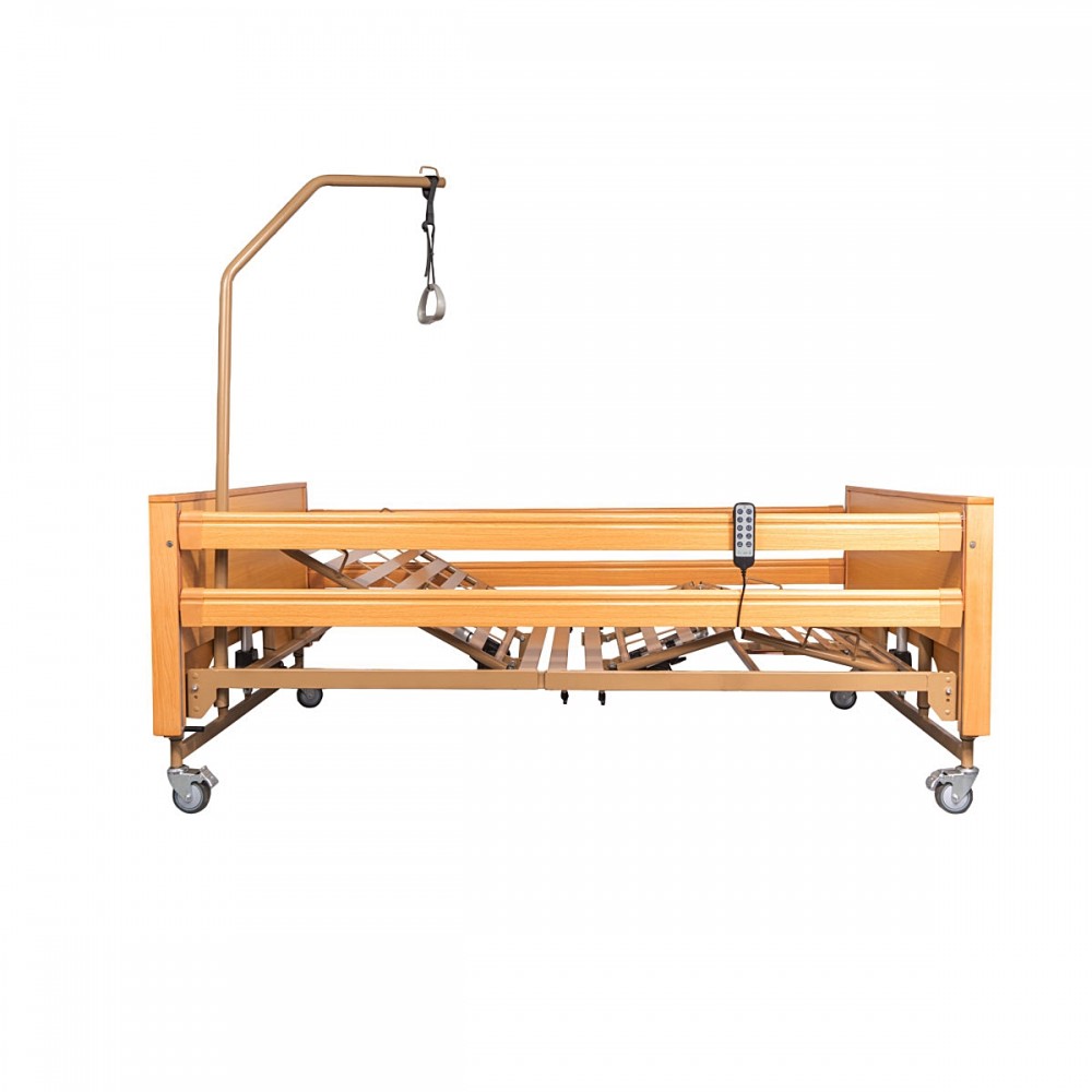 Κρεβάτι Νοσηλείας Ηλεκτρικό Πολύσπαστο "KING". Εσωτερικό Πλάτος 120cm. Ξύλινες Μετώπες. Με Αναρτήρα. 0811250.