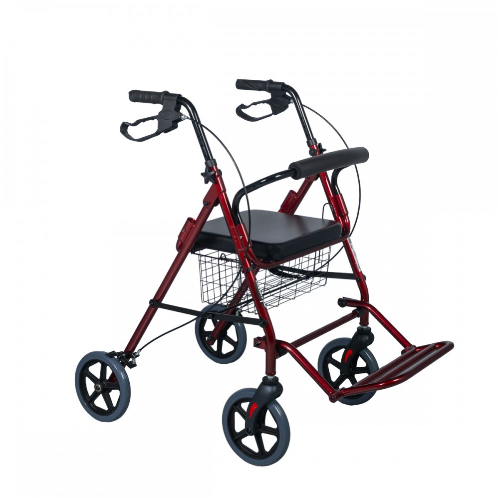 Περιπατητήρας Rollator “CHERRY” 2 σε 1. Αλουμινίου-Πτυσσόμενος- Με Ευρύ Υποπόδιο & Καλαθάκι. Βυσσινί. 0813102.