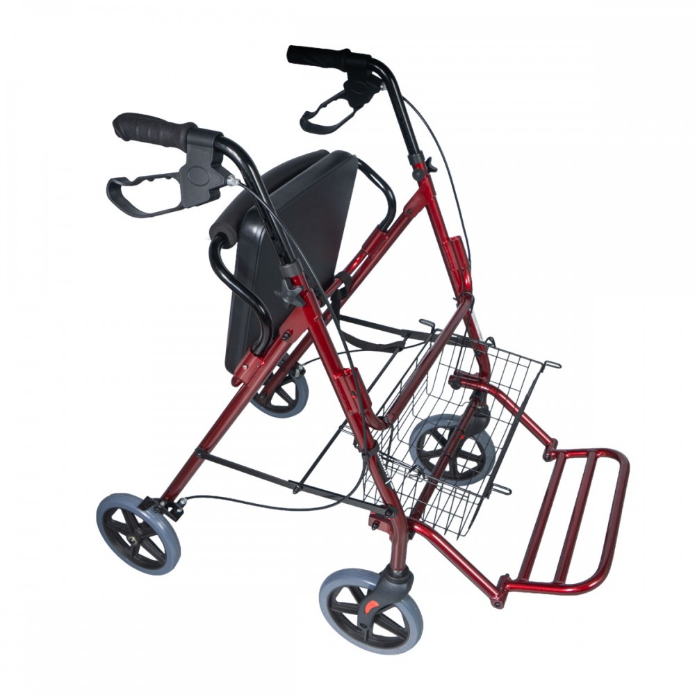 Περιπατητήρας Rollator “CHERRY” 2 σε 1. Αλουμινίου-Πτυσσόμενος- Με Ευρύ Υποπόδιο & Καλαθάκι. Βυσσινί. 0813102.
