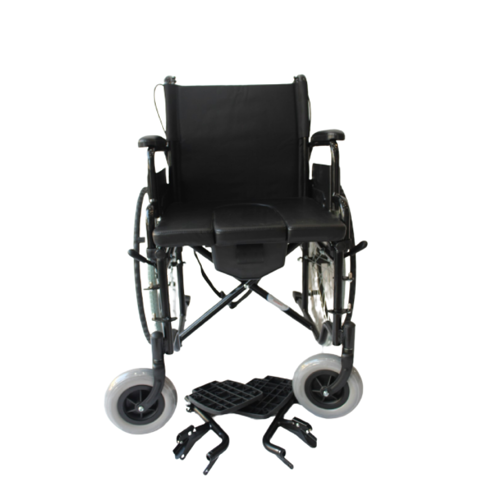 Χειροκίνητο Αναπηρικό Αμαξίδιο PW020118A-WC με Δοχείο Τουαλέτας. Αφαιρούμενα Πλαϊνά και Υποπόδια. Φρένα Συνοδού-Ζώνη Ασφαλείας. Πλάτος Καθίσματος 45cm. Μαύρο. 