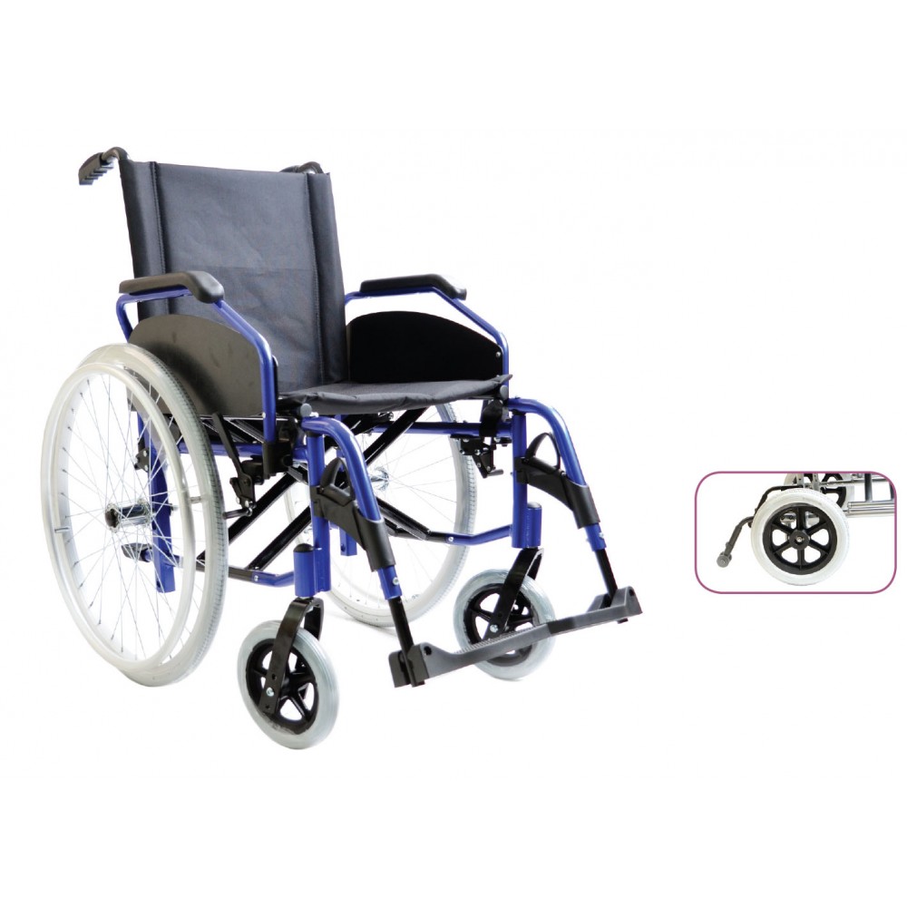 Αναπηρικό Στενό Αμαξίδιο Αλουμινίου Πτυσσόμενο Ελαφρού Τύπου SMART ECO. Συμπαγείς ΜεσαίοιΤροχοί 12'' PU. Πλάτος Καθίσματος 40cm. Navy Blue.