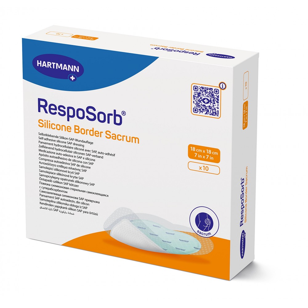 RespoSorb® Silicone Border Sacrum Επίθεμα Περιοχής Ιερού Οστού με Υπεραπορροφητικό Πολυμερή Πυρήνα και Αυτοκόλλητο Στερέωσης Σιλικόνης. 18x18cm. 10 Τεμάχια. 4130060.