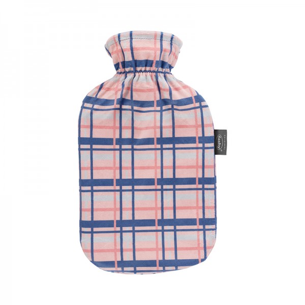 Θερμοφόρα Νερού FASHY 2 Λίτρων με Βαμβακερό Κάλυμμα Fleece σε Ροζ-Βερυκοκί Καρό Σχέδιο. 67436 35.