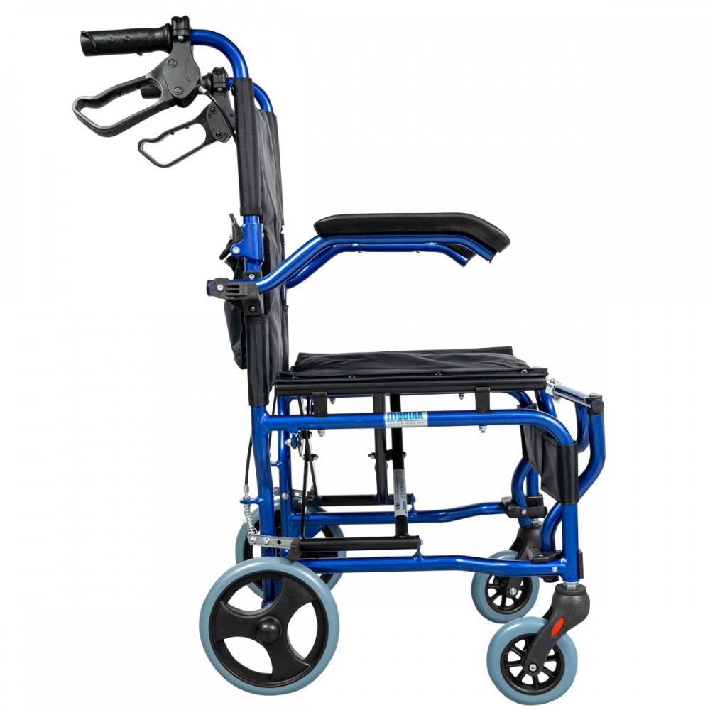 Αναπηρικό Αμαξίδιο Μεταφοράς, Πτυσσόμενο, Αλουμινίου. Πλάτος Καθίσματος 41cm. Μπλε. 
