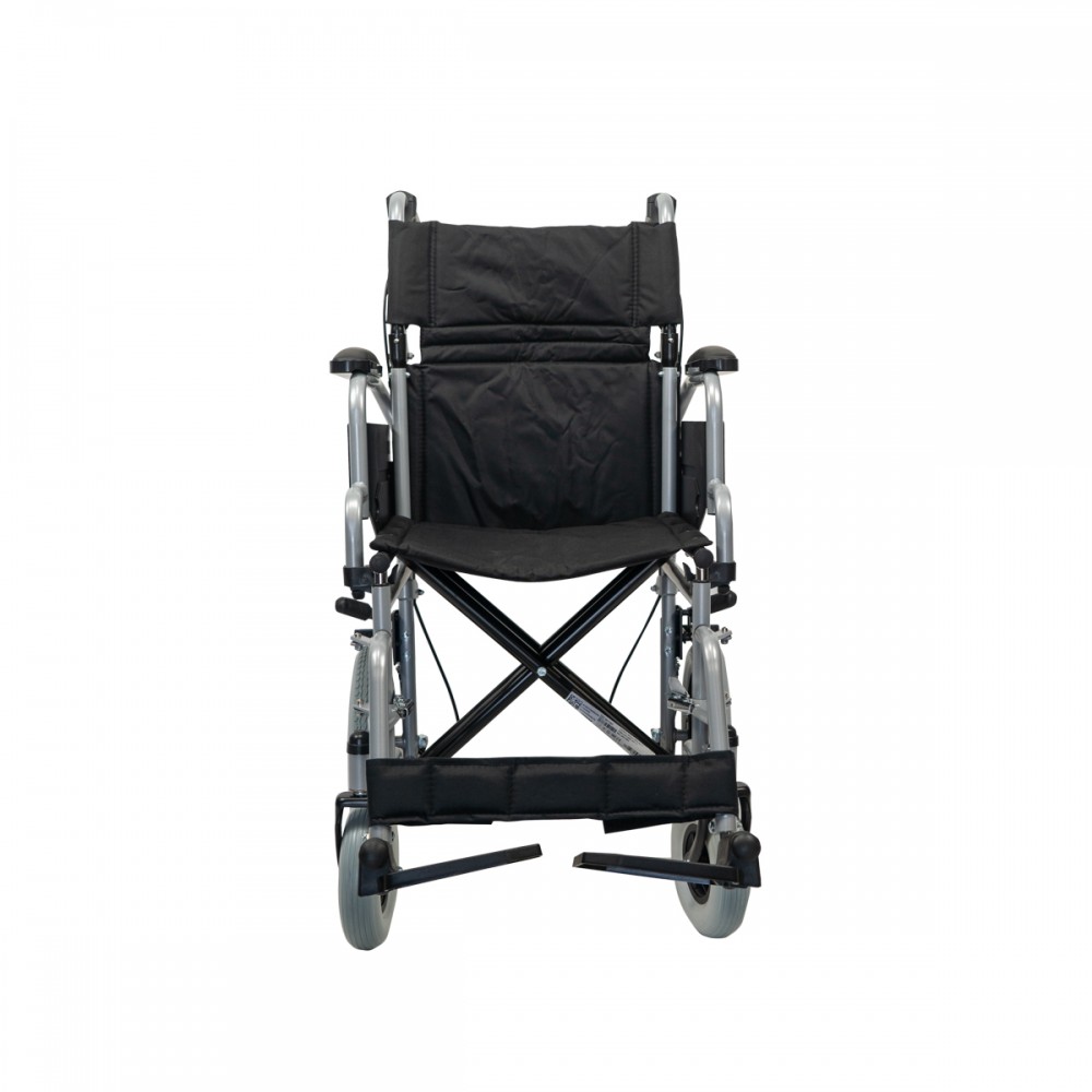 Aναπηρικό Αμαξίδιο Μονής Σταυρωτής Μπάρας Στήριξης GEMINI με Σπαστή Πλάτη, Κάθισμα Πλάτους 40cm & Οπίσθιο Τροχό 12". Ασημί. 0811307.