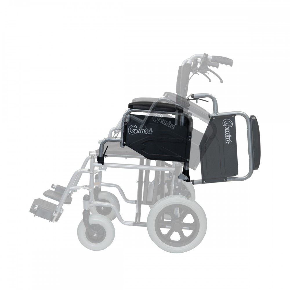 Aναπηρικό Αμαξίδιο Μονής Σταυρωτής Μπάρας Στήριξης GEMINI με Σπαστή Πλάτη, Κάθισμα Πλάτους 40cm & Οπίσθιο Τροχό 12". Ασημί. 0811307.