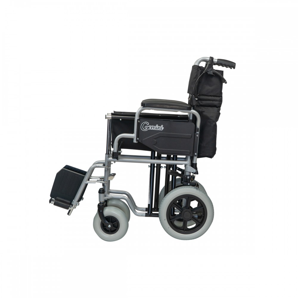 Aναπηρικό Αμαξίδιο Μονής Σταυρωτής Μπάρας Στήριξης GEMINI με Σπαστή Πλάτη, Κάθισμα Πλάτους 40cm & Οπίσθιο Τροχό 12". Ασημί. 0811307.