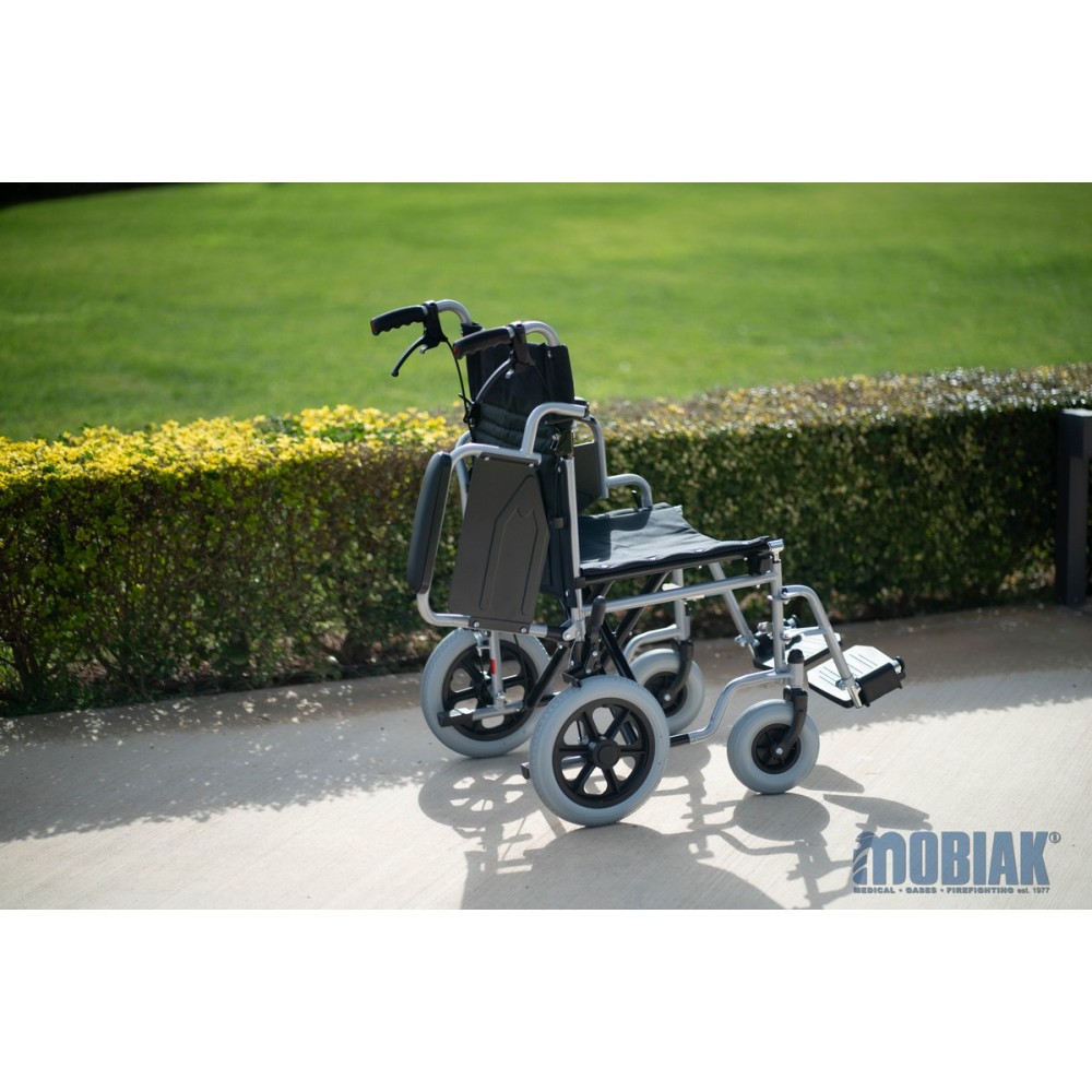 Aναπηρικό Αμαξίδιο Μονής Σταυρωτής Μπάρας Στήριξης GEMINI με Σπαστή Πλάτη, Κάθισμα Πλάτους 40cm & Οπίσθιο Τροχό 12". Ασημί. 0811307.