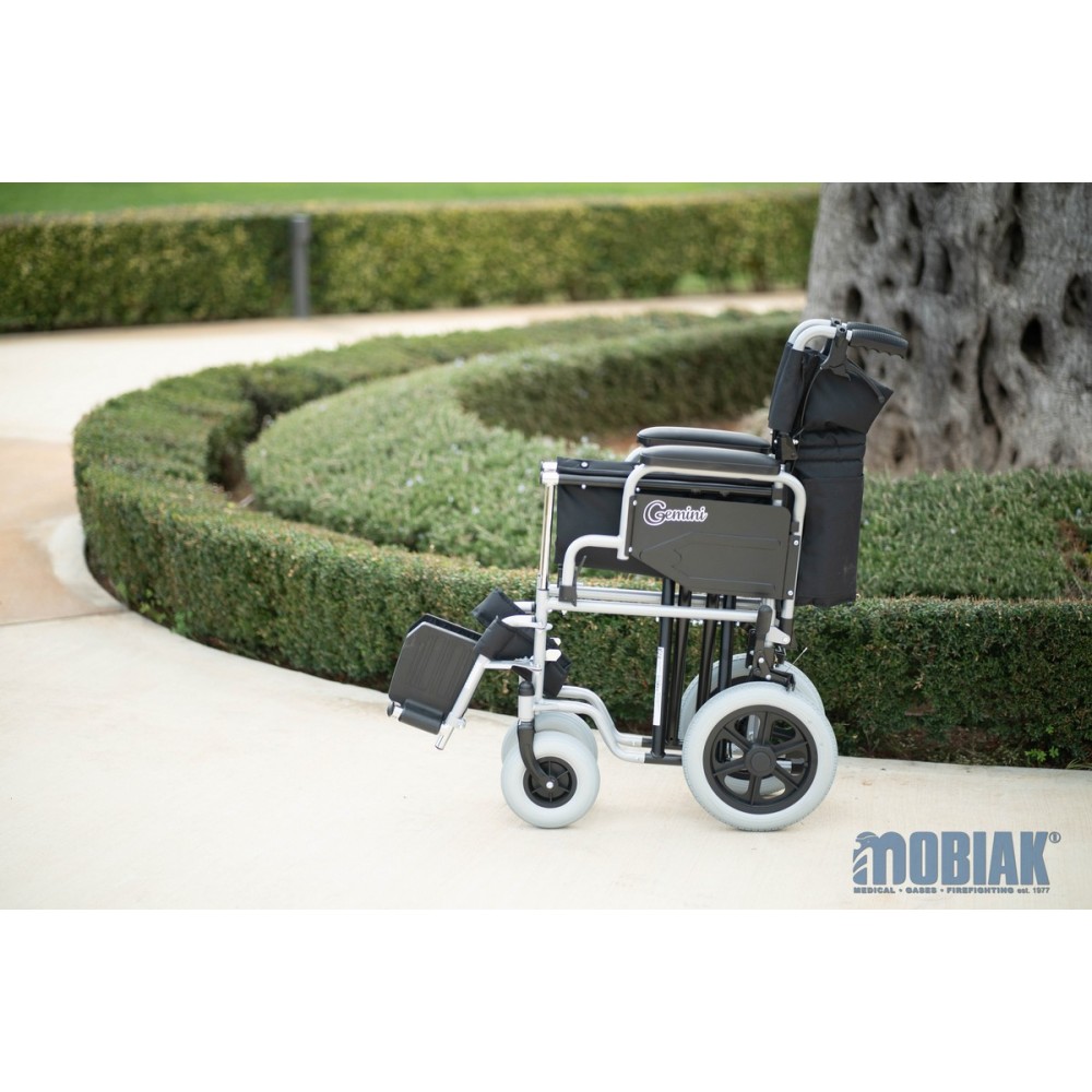 Aναπηρικό Αμαξίδιο Μονής Σταυρωτής Μπάρας Στήριξης GEMINI με Σπαστή Πλάτη, Κάθισμα Πλάτους 40cm & Οπίσθιο Τροχό 12". Ασημί. 0811307.