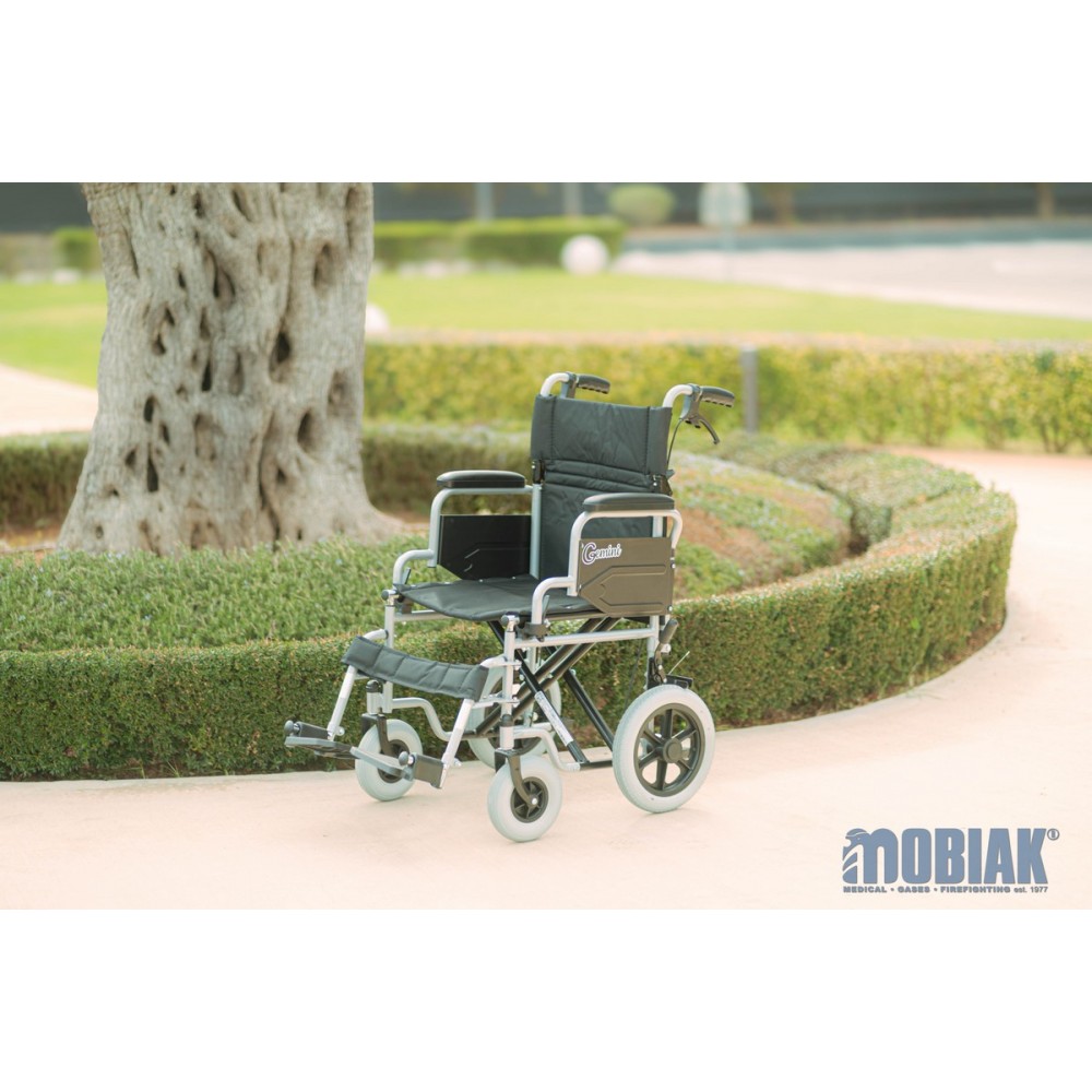 Aναπηρικό Αμαξίδιο Μονής Σταυρωτής Μπάρας Στήριξης GEMINI με Σπαστή Πλάτη, Κάθισμα Πλάτους 40cm & Οπίσθιο Τροχό 12". Ασημί. 0811307.