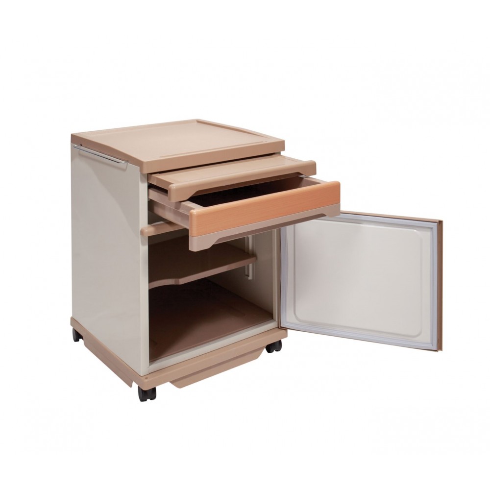 Μεταλλικό Τροχήλατο Βοηθητικό Κομοδίνο Κλίνης Νοσηλείας. Καφέ. 50x50x70cm. AC-860. 