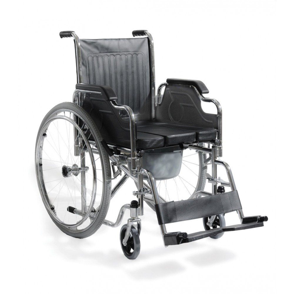 Αναπηρικό Αμαξίδιο Πτυσσόμενο AC-43F με Δοχείο WC και Φουσκωτούς Τροχούς. Πλάτος Καθίσματος 44cm. Ασημί. 
