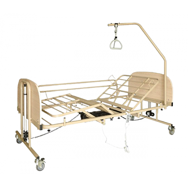 Ηλεκτρικό Κρεβάτι Πολύσπαστο με Ξύλινες Μετώπες, Αποσπώμενα Κάγκελα, Αναρτήρα και Τροχούς. AC-502W.