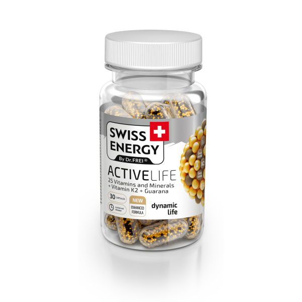 Swiss Energy ACTIVELIFE  25 Βιταμίνες και Μεταλλικά Στοιχεία + Βιταμίνη K2 + Guarana. 30 Κάψουλες Βραδείας Αποδέσμευσης. 