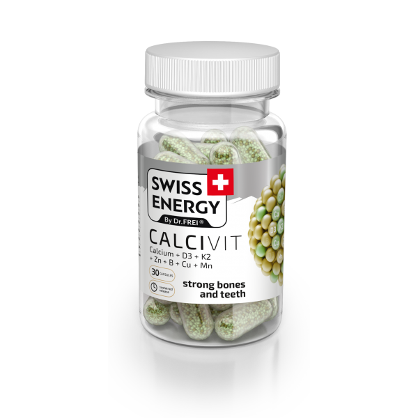 Swiss Energy CALCIVIT Ασβέστιο + Βιταμίνη D3 + Βιταμίνη Κ2 για Δυνατά Οστά & Μυς. 30 Κάψουλες Βραδείας Αποδέσμευσης.