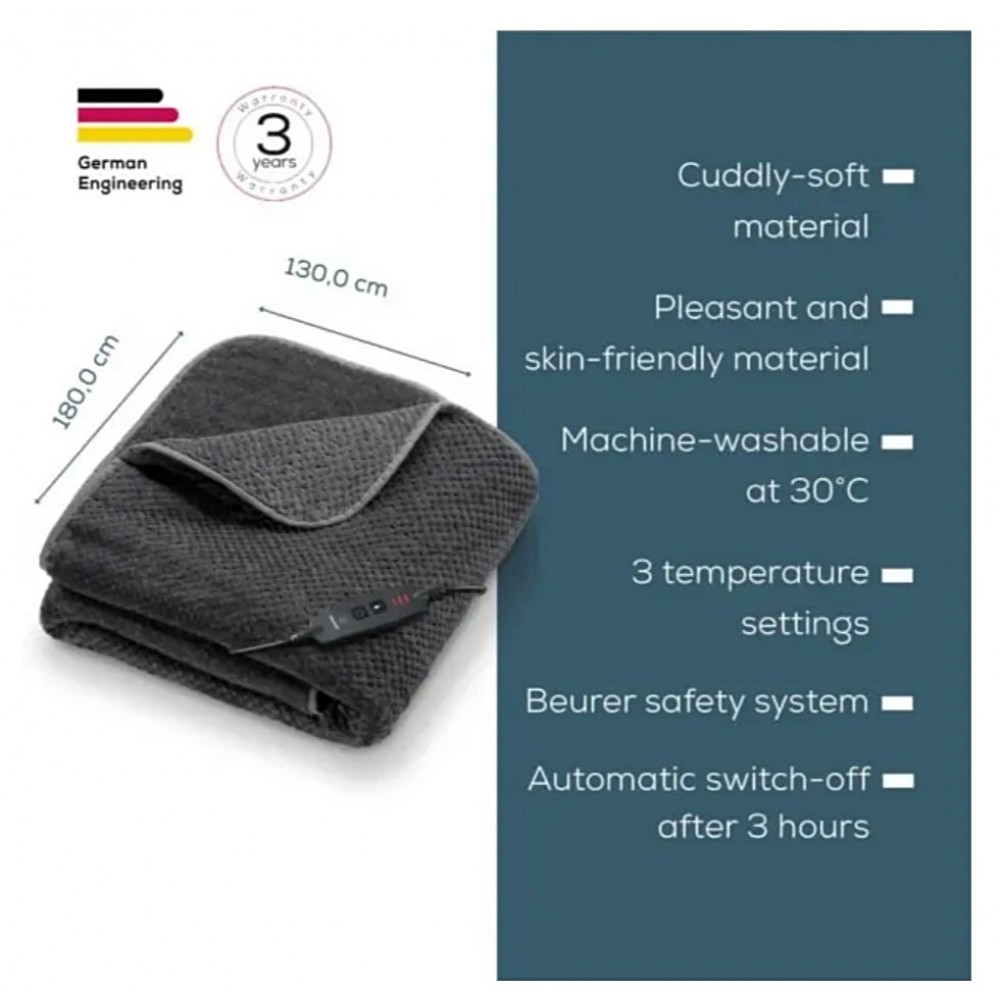 Μαλακή Θερμαινόμενη Κουβέρτα Beurer HD 65. Μονή 180x130cm. Σκούρο Γκρι. 