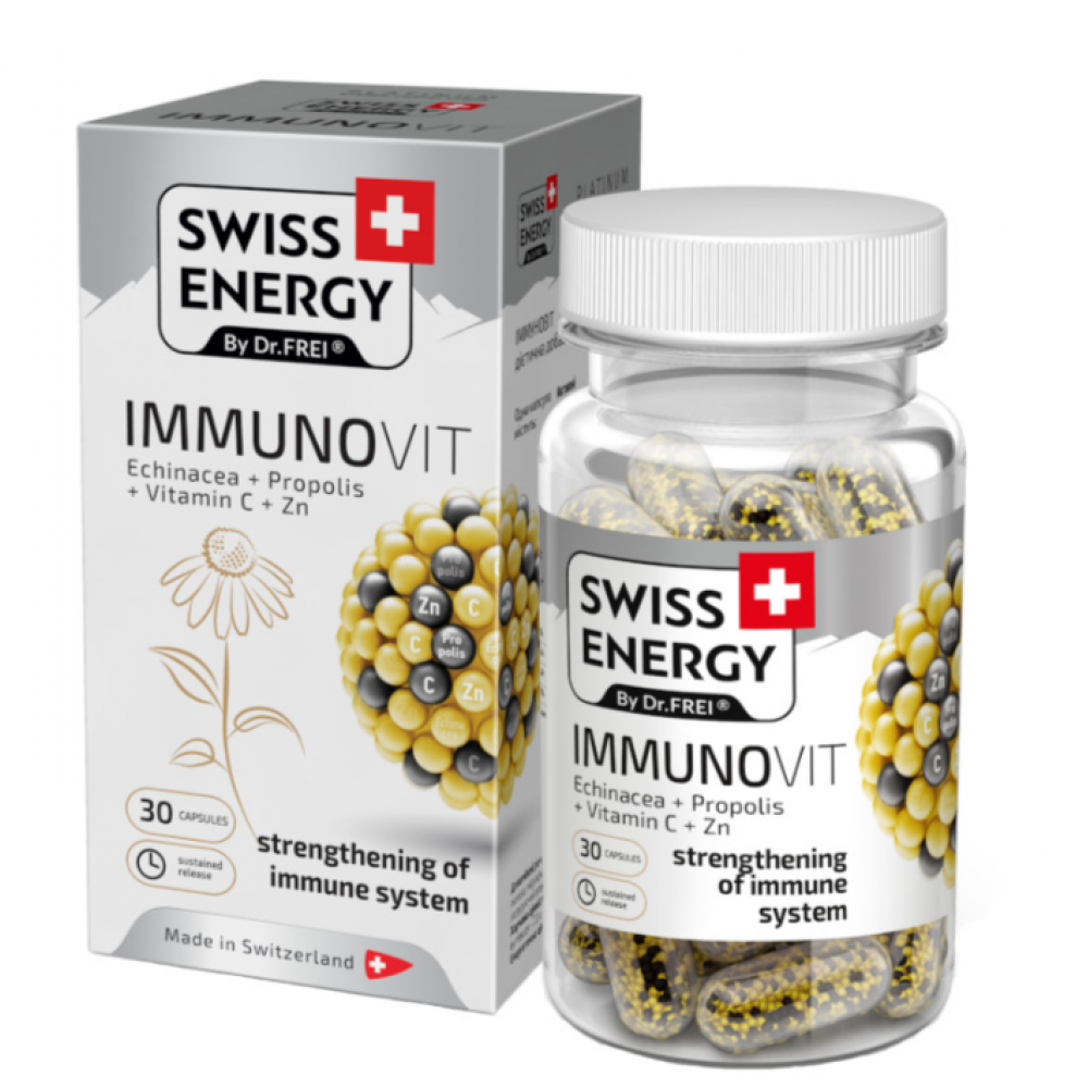 Swiss Energy IMMUNOVIT για Ισχυρό Ανοσοποιητικό με Εχινάκεια & Πρόπολη. 30 Κάψουλες Βραδείας Αποδέσμευσης.  