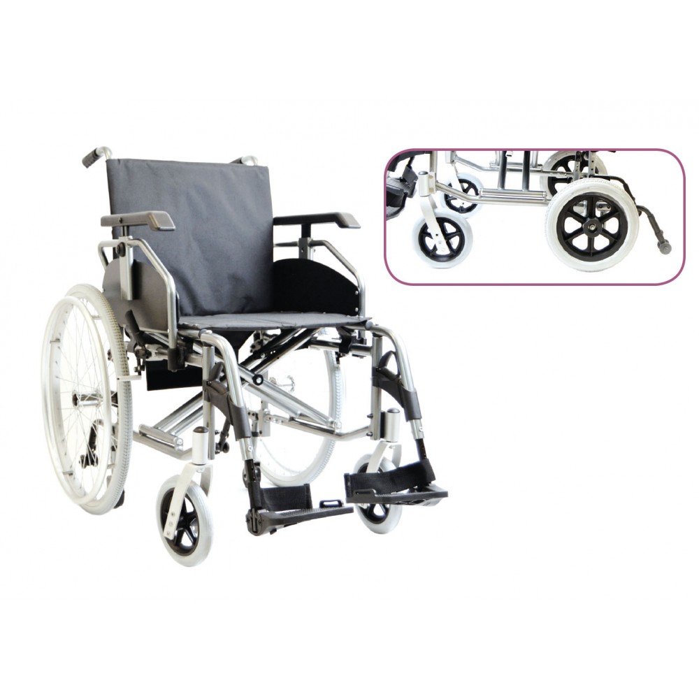 Αναπηρικό Αμαξίδιο Αλουμινίου Πτυσσόμενο Ελαφρού Τύπου SMART ECO. Συμπαγείς Μεσαίοι Τροχοί 12'' PU. Πλάτος Καθίσματος 46cm. Ασημί. 