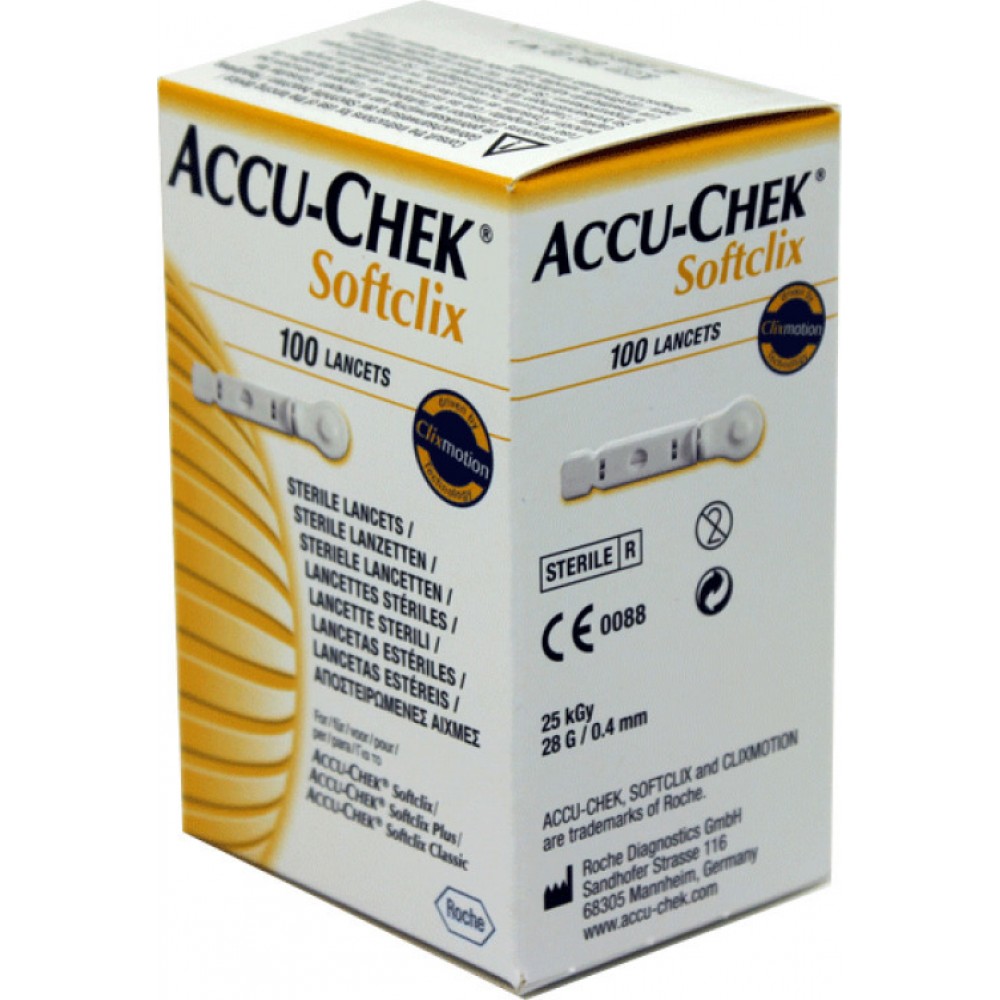 Αποστειρωμένες Βελόνες Τρυπήματος Accu-Chek Softclix Μετρητή Γλυκόζης Αίματος Accu-Chek Instant της Roche. 100 Τεμάχια. 
