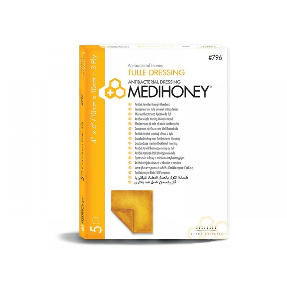 Αντιβακτηριακή Γάζα Επούλωσης Πληγών Medihoney® Tulle Dressing, 3 Φύλλων, 10x10cm. 5 Τμχ. MEDIHONEY. 