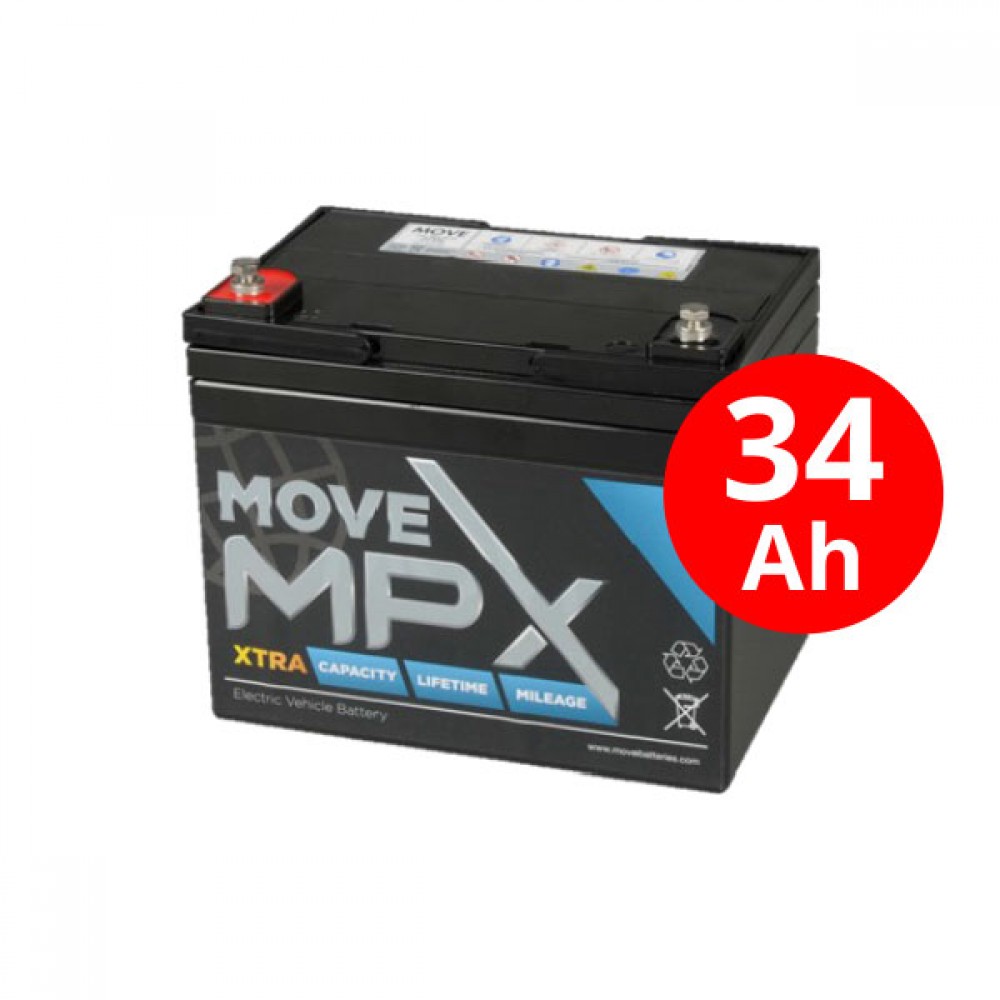 Μπαταρία Ηλεκτρικών Αμαξιδίων –Scooter MOVE MPX 34-12 Συνεχών Κύκλων Φόρτισης –Εκφόρτισης. 36Ah-12V. Τεχνολογίας Advanced Glass Matt.