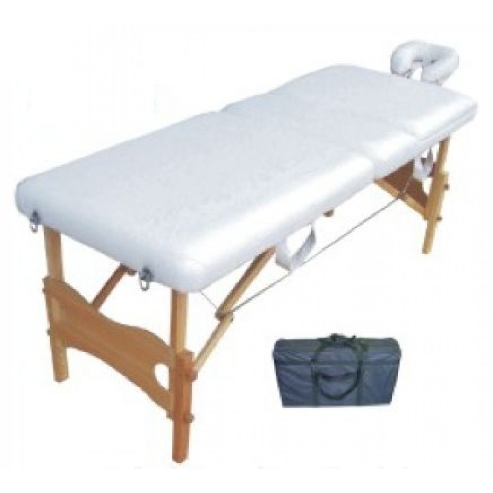 Κρεβάτι φυσιοθεραπείας ξύλινο τύπου βαλίτσα - δερματίνη λευκή