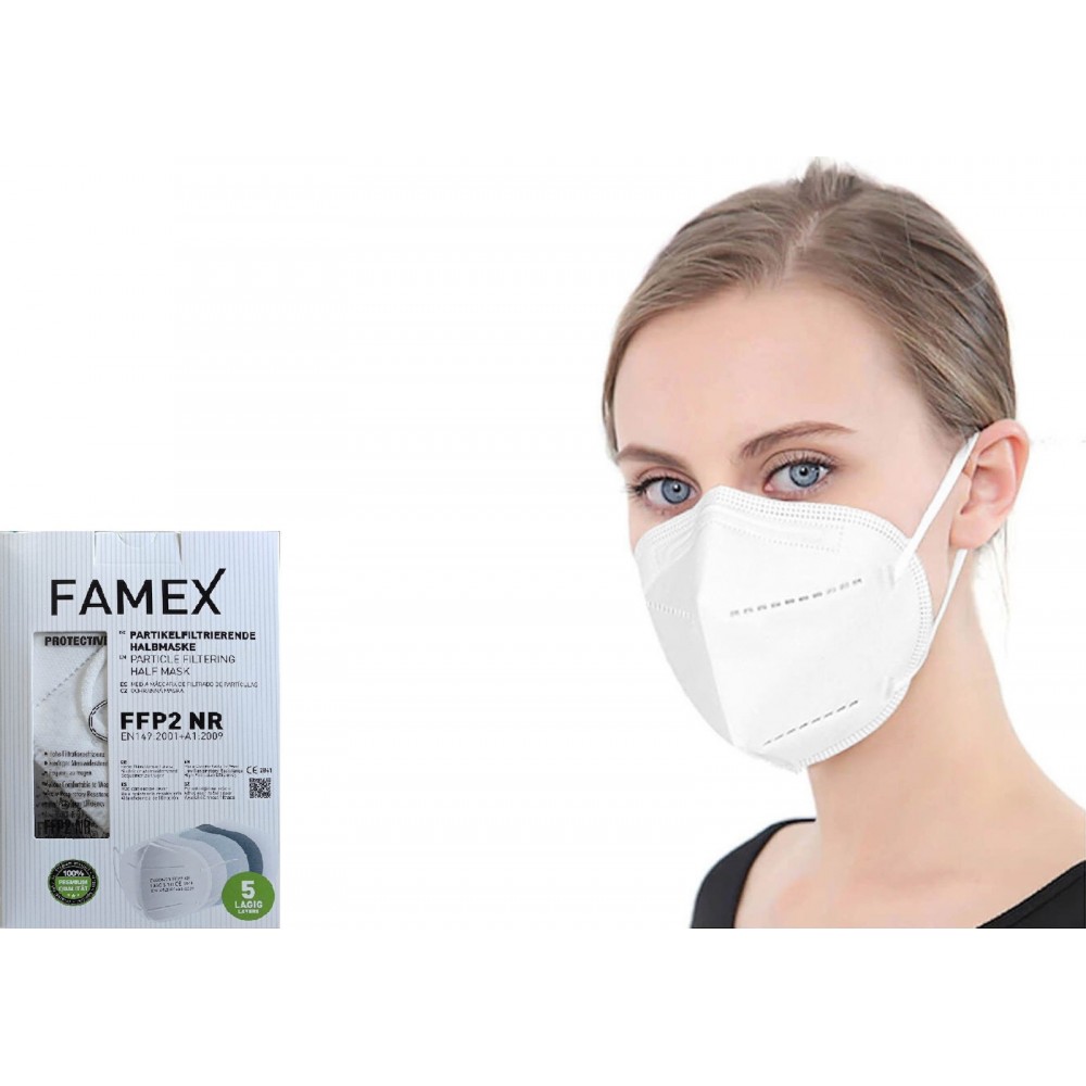 Μάσκα Υψηλής Προστασίας, 5 στρώσεων FAMEX - KN95 / FFP2. Κιβώτιο 1000 Τεμαχίων. Λευκή.