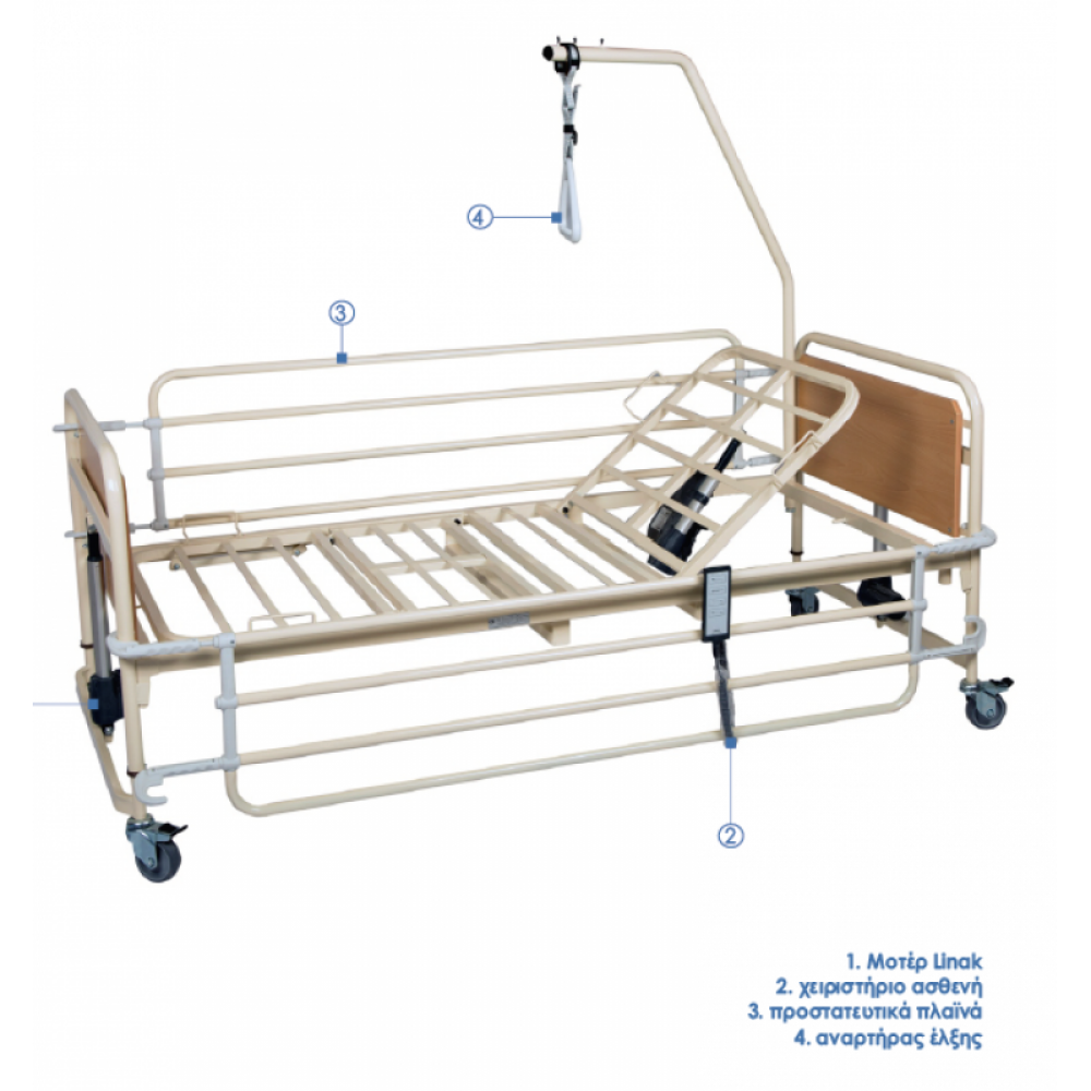 Ηλεκτρικό Νοσοκομειακό Κρεβάτι Νοσηλείας, Μονόσπαστο, Μεταβλητού Ύψους. PRATO 3