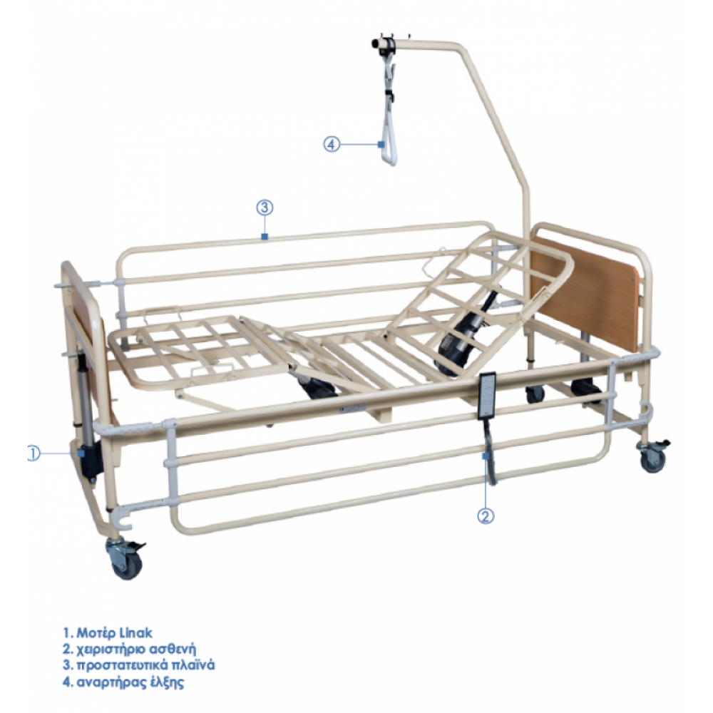 Ηλεκτρικό Νοσοκομειακό Κρεβάτι Νοσηλείας, Πολύσπαστο, Μεταβλητού Ύψους. PRATO 4