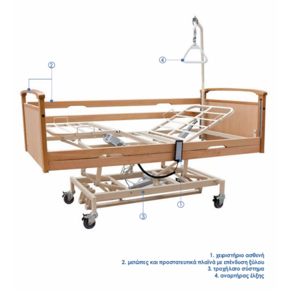 Ηλεκτρικό Νοσοκομειακό Κρεβάτι για Υπέρβαρους, Πολύσπαστο, Μεταβλητού Ύψους. PRAXIS 4