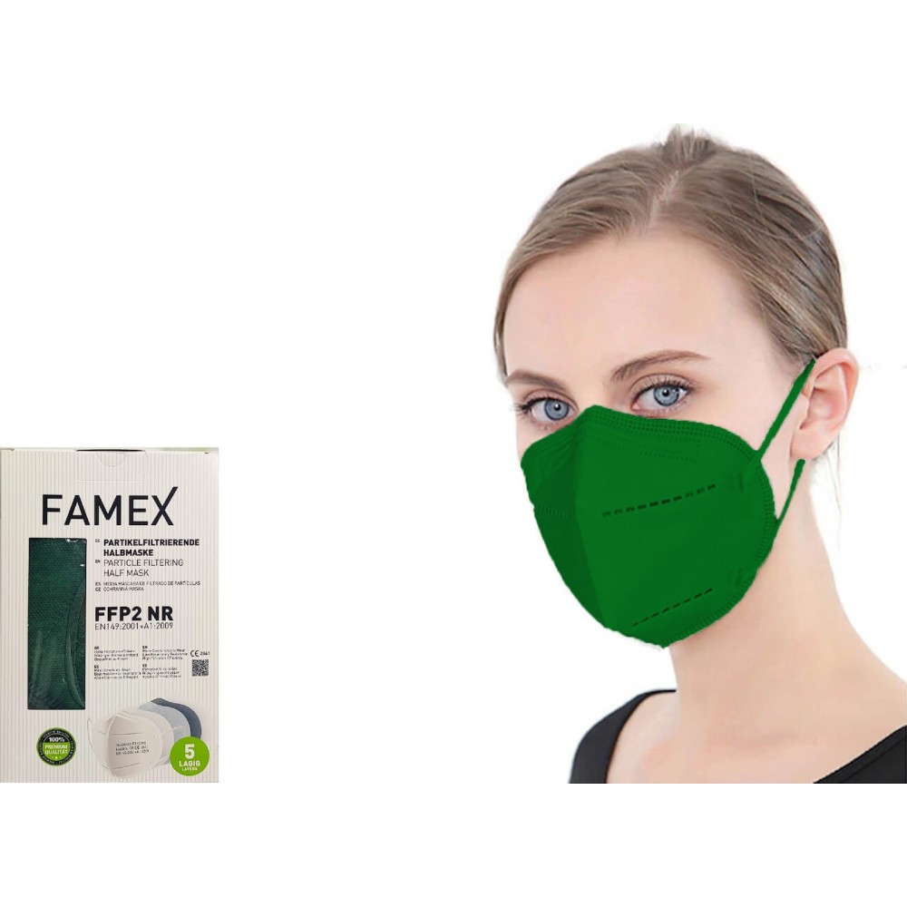 Μάσκα Υψηλής Προστασίας, 5 στρώσεων FAMEX - KN95 / FFP2. Κιβώτιο 1000 Τεμαχίων. Πράσινο.