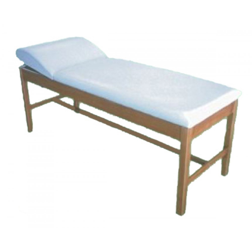 Εξεταστικό κρεβάτι ξύλινο με πομπέ προσκέφαλο - T1J - Φυσικό χρώμα ξύλου - Λευκή Δερματίνη
