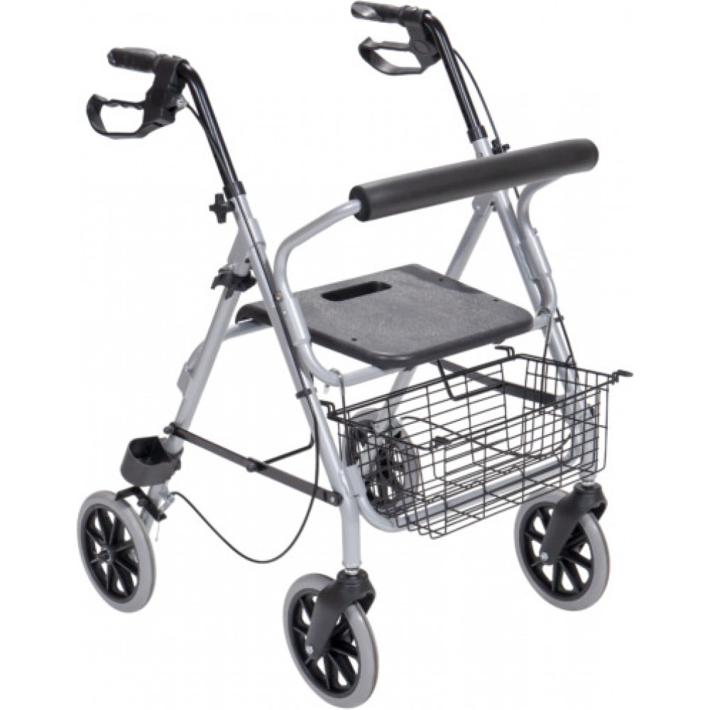 Περιπατητήρας Rollator Αλουμινίου “Silver”. Πτυσσόμενος με Φρένα Χειρολαβών. Ασημί. 0808491. 