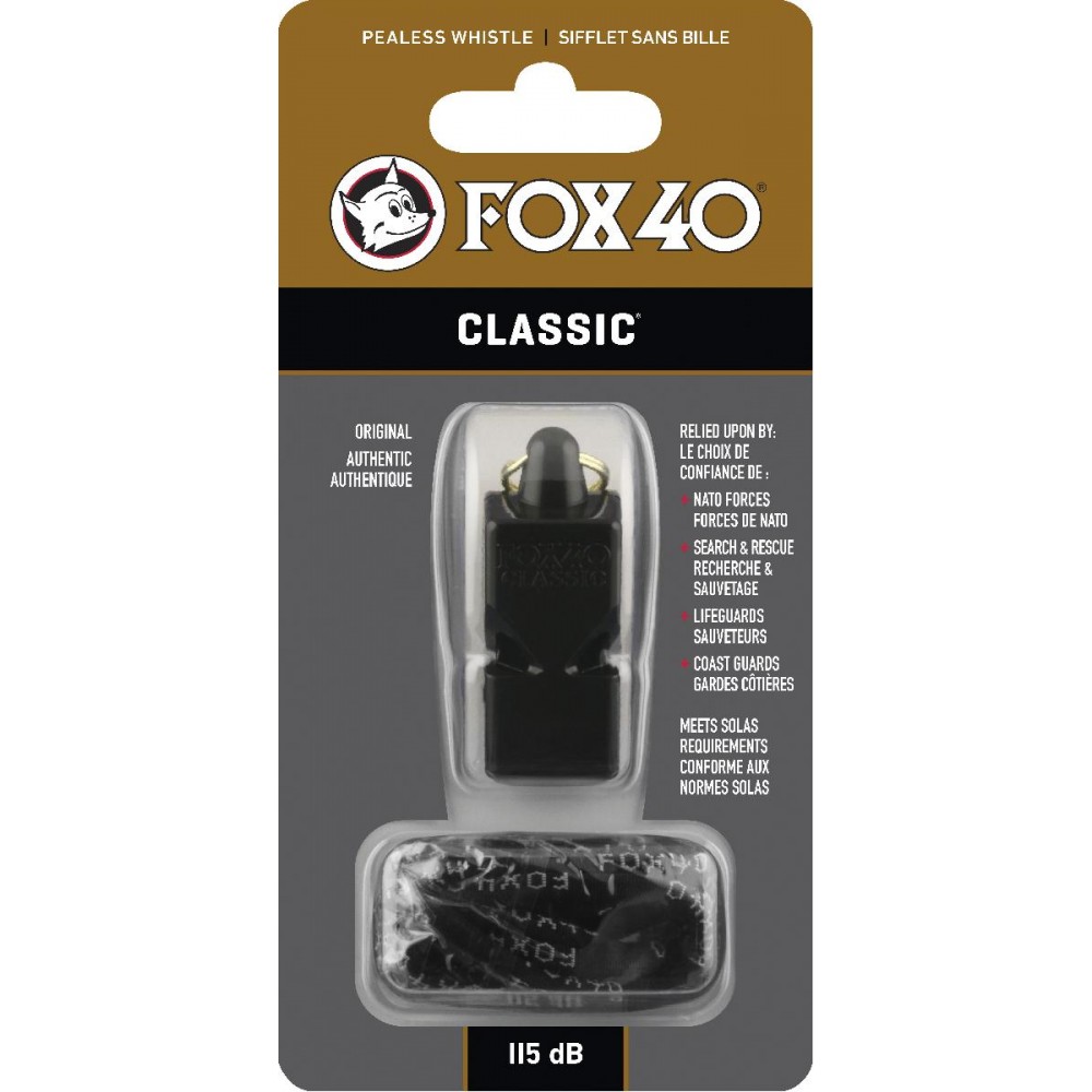 Σφυρίχτρα FOX40 Classic Safety Μαύρη με Κορδόνι